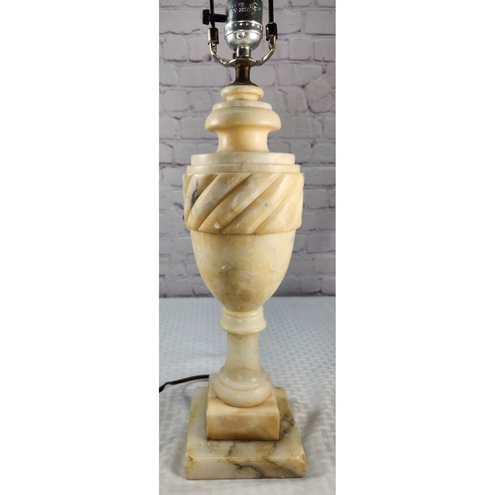 Vintage Italian Alabaster Urn Table Lamp Hand Carved Stone Fluted Marble Style